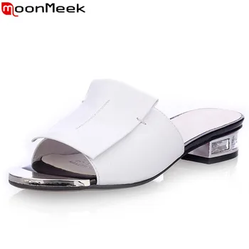 

MoonMeek New summer high quality square heels genuine leather shoes women sandals ladies white and black open toe ladies shoes