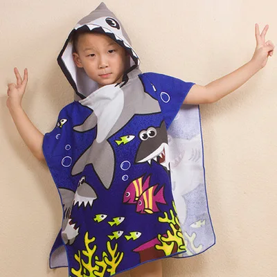 Новое Детское милое пляжное полотенце с капюшоном и рисунком животных, принтованное из микрофибры, купальное полотенце для маленьких мальчиков и девочек 120x60 см - Цвет: Dark Blue Shark