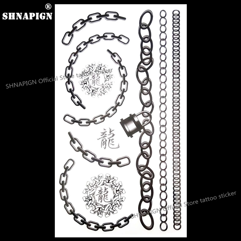 SHNAPIGN Black LONG Chains Temporary Tattoo Body Art Arm Flash Tattoo