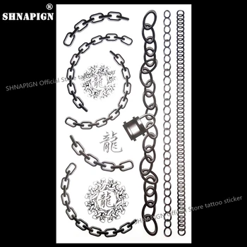 

SHNAPIGN Black LONG Chains Temporary Tattoo Body Art Arm Flash Tattoo Stickers 17*10cm Waterproof Fake Henna Painless Sticker