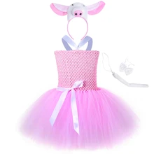 Милая розовая свинка, платье-пачка для девочек, комплект одежды, модный тюль, праздничное платье для девочек на день рождения, костюм для детей на Хэллоуин с животным принтом