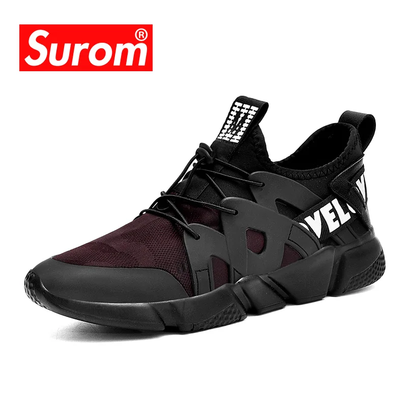 

SUROM Breathable Sneakers Casual Shoes Men Black Comfortable Lightweight Flats Fashion Outdoor Walking Shoes Men Non-slip
