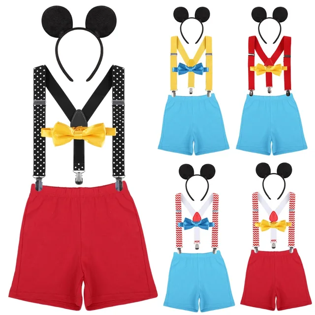 4pcs Set Mickey Mouse Baby Boys Girls 1st Birthday Cake Smash Outfit