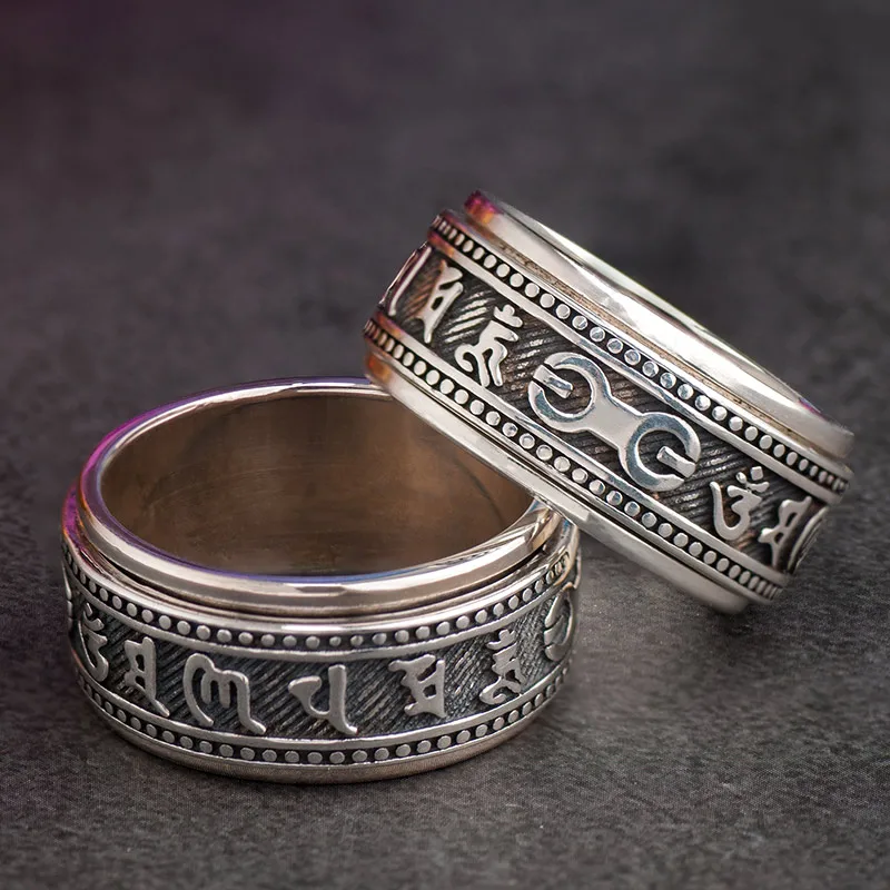 925 Silver Mantra rings for men Rotatable Om Mani Padme Hum Tibetan Buddhism fashion jewelry 925 Silver Mantra rings for men Rotatable Om Mani Padme Hum Tibetan Buddhism fashion jewelry