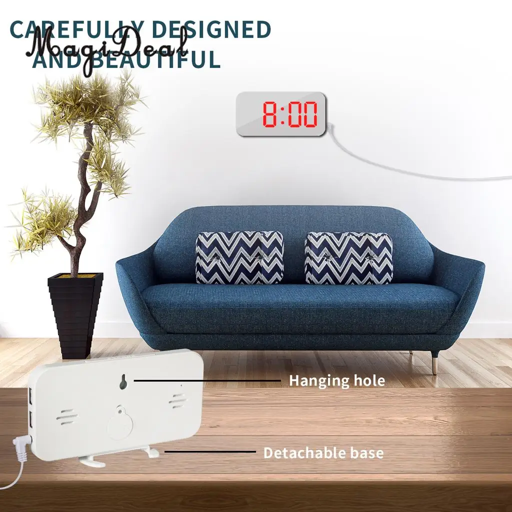 Phone Charging USB Alarm Clock Digital Clock with Large Easy-Read LED Display Diming Mode Snooze Function Mirror Surface