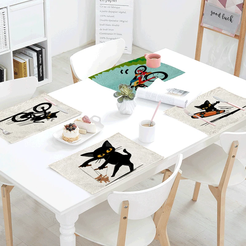 

Personality Cat World Meal Cloth 42 * 32 CM Strange Happy Personality Magic Kitten Villain Life Linen Home Tablecloth Decoration