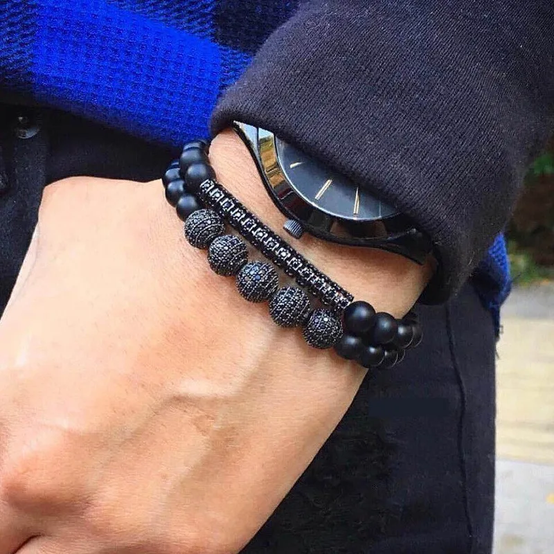 

2019 Fashion New Geometric Men Bracelet Charm Ball Simple Distance Bracelet Men Pave Cubic Zirconia Jewelry Gift Pulsera Hombre