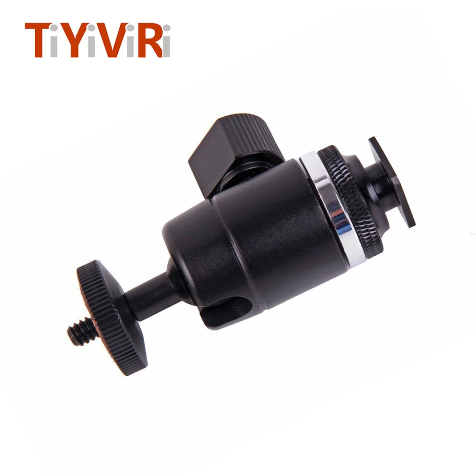 

TiYiViRi Mini Ball Head Ballhead Tabletop Tripod Stand Adapter Hot Shoe Adapter to 1/4" 3/8" Screw Mount DSLR Camera Accessories