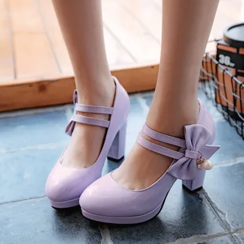 

2018 the spring and autumn period and the new sweet bowknot waterproof thick with high size and size 32 single shoes 18124-43