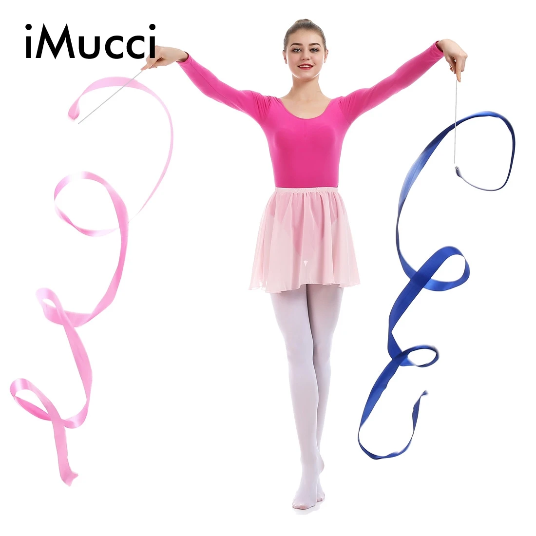 iMucci 10PCS/lot 4M Dance Ribbon with Twirling Stick Rhythmic Art