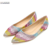 Новые модные весенние женские туфли на плоской подошве; пикантные женские туфли с острым носком на низком каблуке со стразами; весенние Вечерние туфли на плоской подошве для свадебной вечеринки