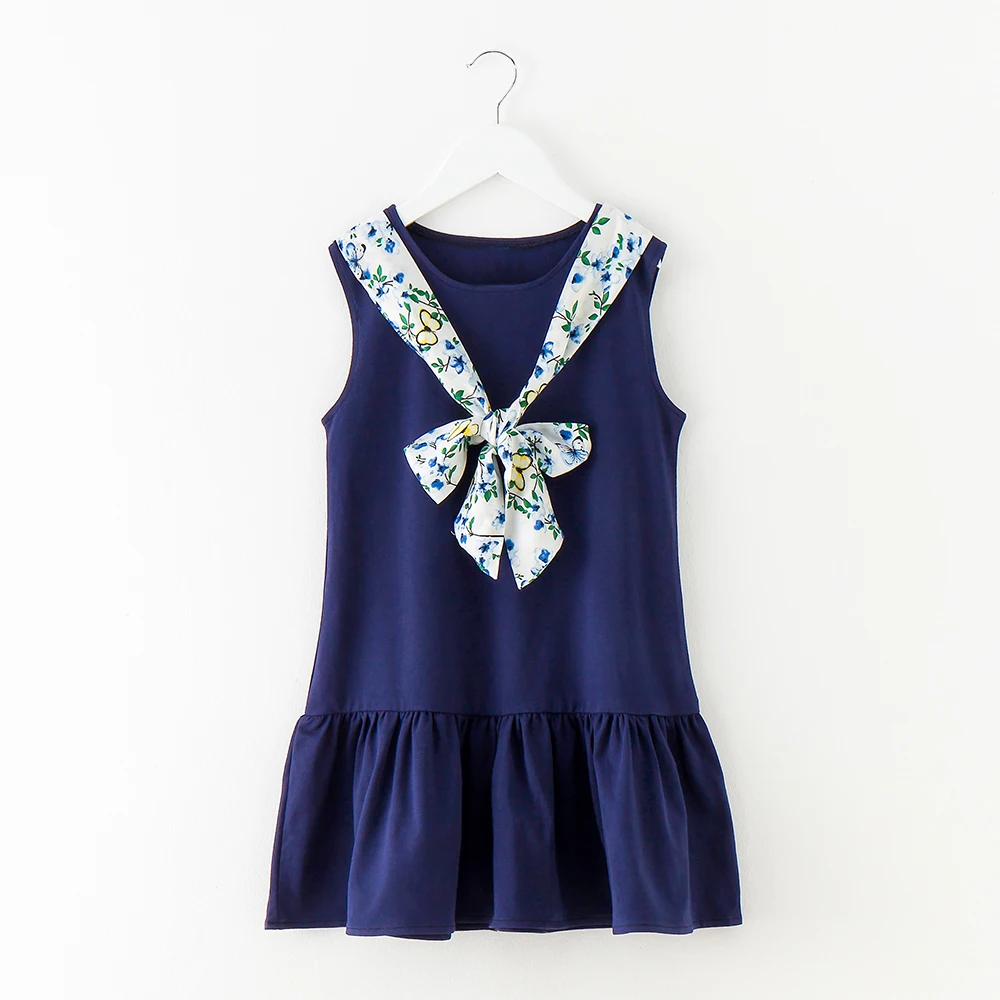

girl summer beach dress 2019 new fashion butterfly collar cotton kids summer clothes 4-14 years 7 seconds fish brand