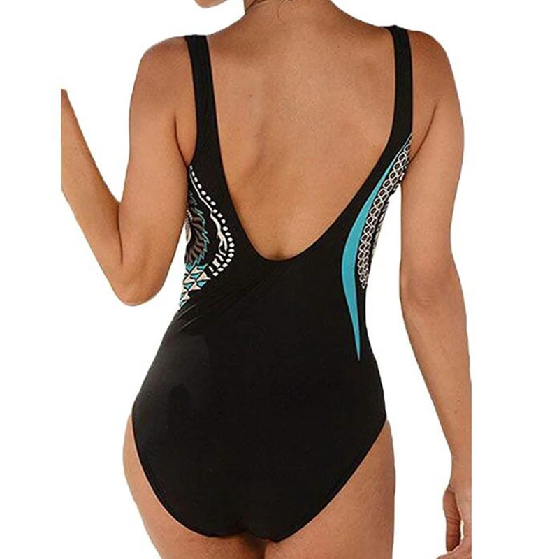 Kaufen 2020 schwarz Vintage Print Floral Plus größe Badeanzug Tankini Ein stück Bademode Frauen Bandeau Weibliche Badeanzug Gepolsterte monokini