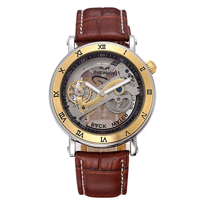 SHENHUA модные повседневные мужские механические часы Heren Horloges с автоматическим перемещением, мужские наручные часы Relogio Masculino - Цвет: Brown Gold
