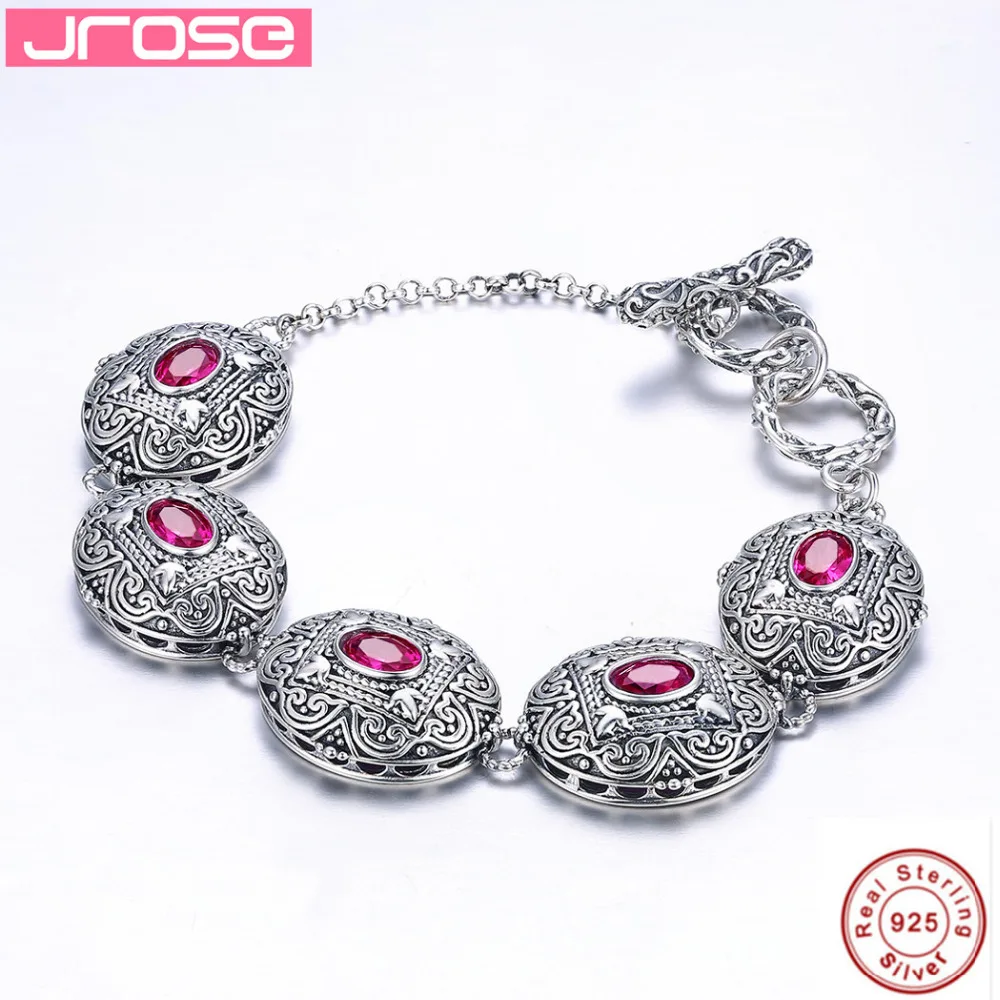 

Jrose Red Toggle-clasps AAA Cubic Zirconia Solid 925 Sterling Silver Bracelet Pave Setting with Box Female holiday gift