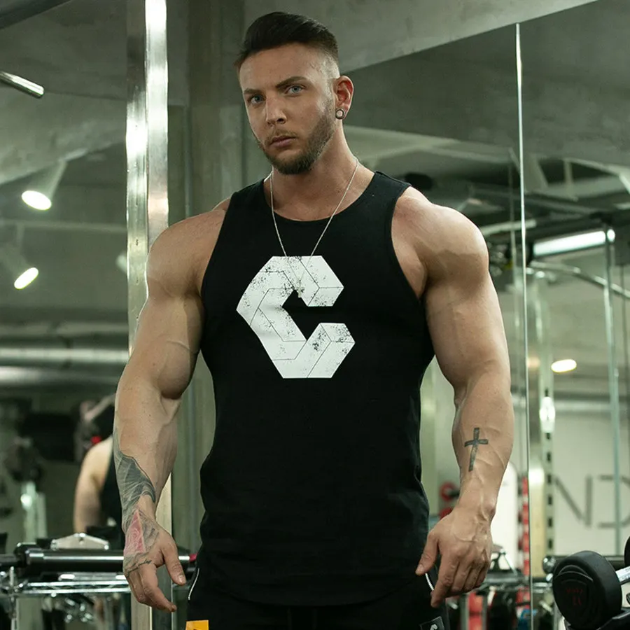 CROSSFIT D193 Men's Sleeveless Muscle Tee Shirts Cotton Tank Fitness MMA Weightlifting Workoutby Gym Rabbit