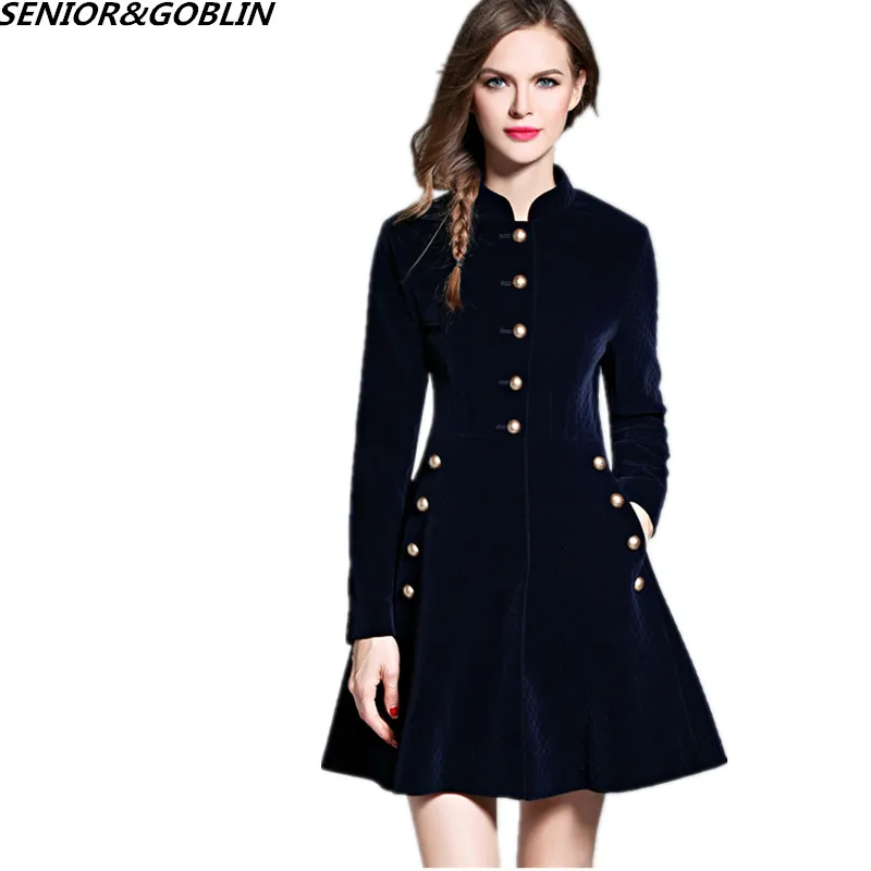 

2019 High Quality New Fashion Runway blue Jacket Women's Vintage Luxury Velvet Heavy Dress long sleeve plus size party dresses