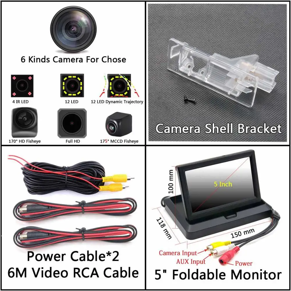 175 градусов 1080P рыбий глаз задний вид автомобиля камера для Renault Clio 3 III 4 IV Lutecia 2012- Fluence 2013 автомобиля - Color Name: Camera 5 inch Fold