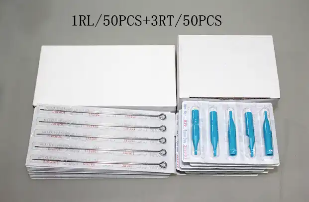 Yilong (1RL + 3RT) 50 шт. одноразовые стерильные иглы татуировки + 50 шт. синий одноразовые татуировки Советы Бесплатная доставка татуировки иглы код - изображение