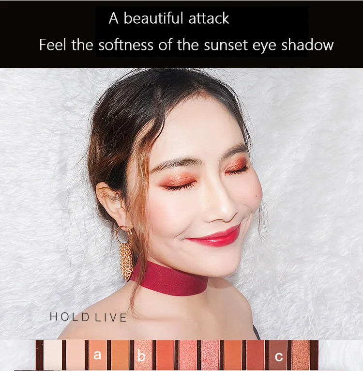 HOLD LIVE Sunset City Eyeshadow Palette 2018 Nude Shimmer Glitter Eye Shadow Pigmented Peach 12 Colors Eyes Makeup Shadow (15)