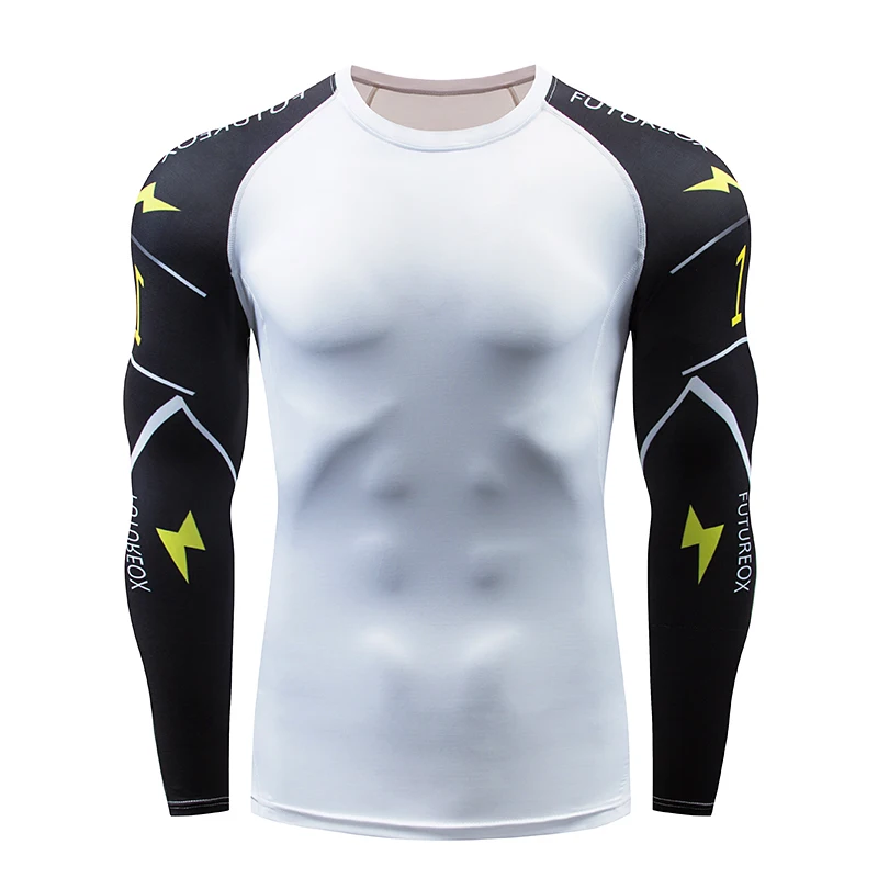 Новый 3D Для Мужчин's Фитнес сжатии мышц Бодибилдинг комплект, длинная футболка Фитнес футболка комплект 2 ММА дышащие футболки