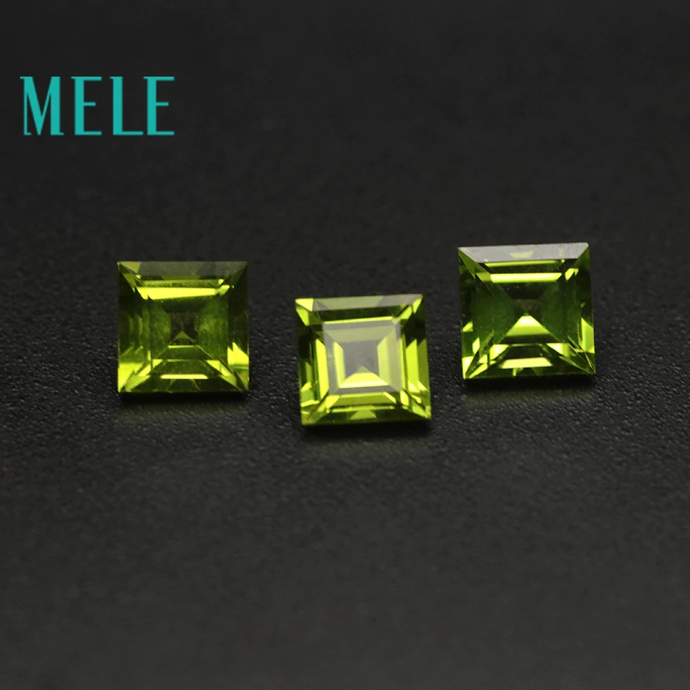 MELE Natural Peridot Stone 6mmX6mm Square Cut Green Loose Gemstone For Jewelry Making Fire Color And Bright