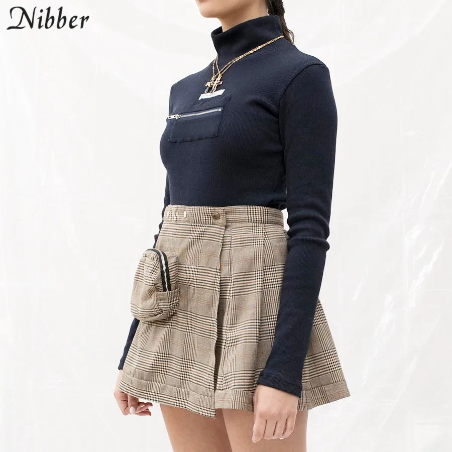 

Nibber spring new Bag decoration plaid mini skirt 2019 summer wild Basic Pleated offic lady Fashion Street casual short skirts