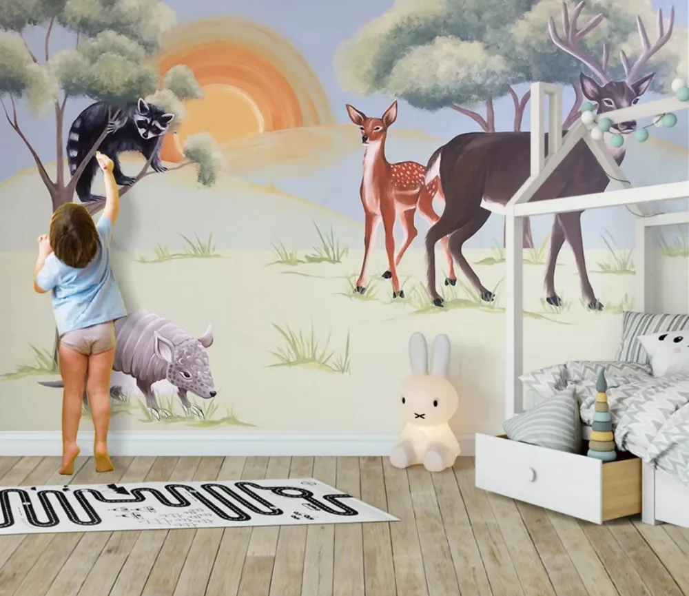 Пользовательские скандинавские современные обои в стиле минимализма ручной росписью маленькие животные Фотообои для детской комнаты обои для стен