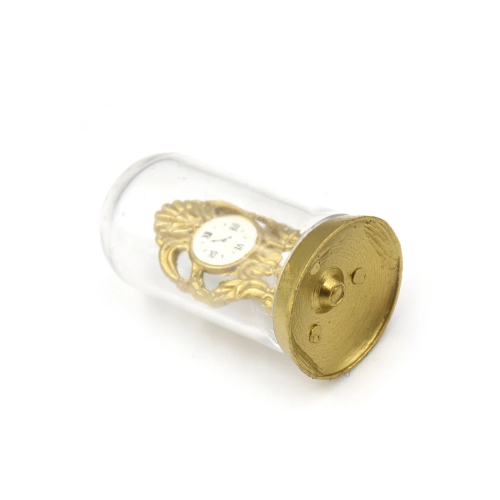Кукольный домик 1:12 купольная часы золотистая мини мебель DIY Миниатюрный Кукольный дом Спальня, украшенное искусственными кристаллами, чехол в ретро-стиле маленькие часы