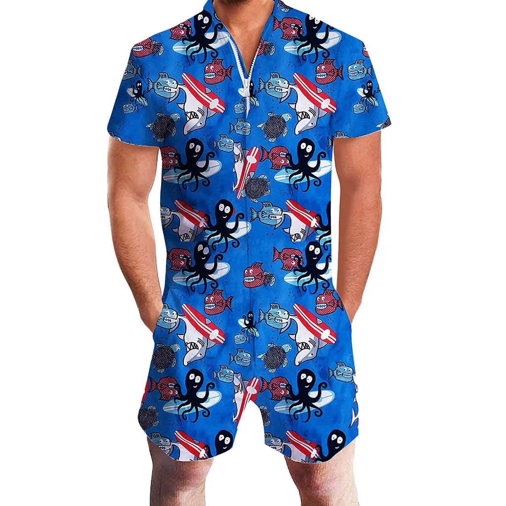 

3D Funny Graphic Casual Jumpsuit Summer New Design Overalls Mens Rompers Male Beach Sets One-piece Outfits Plus Size Play suit