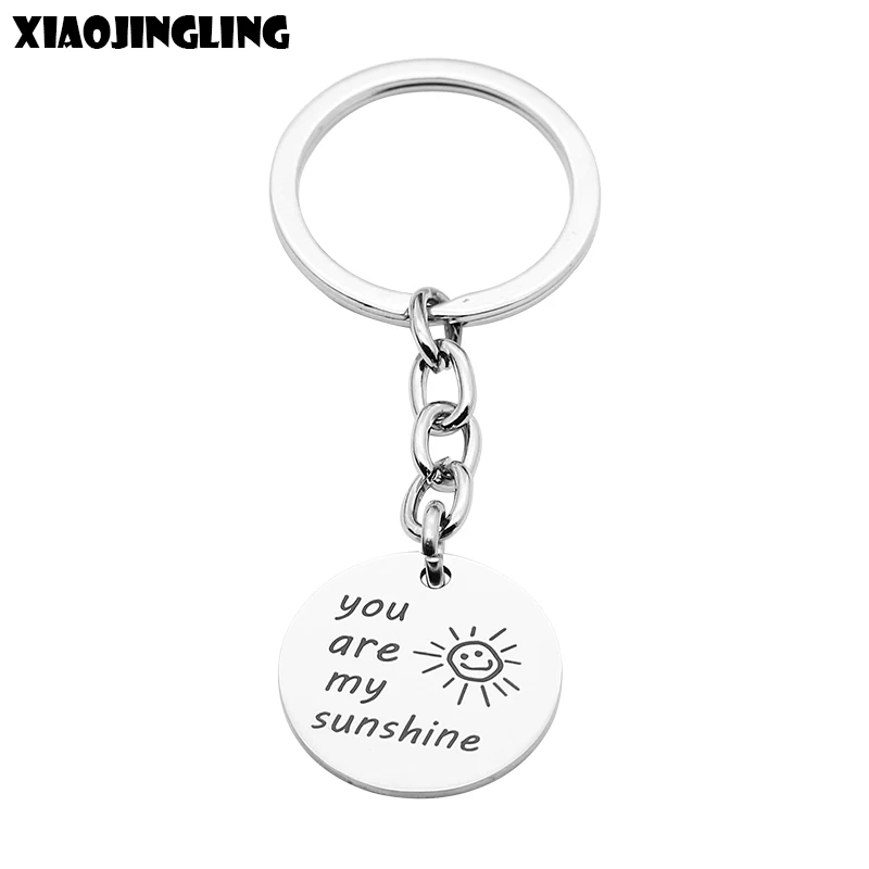 XIAOJINGLING 2017 Fashion Stainless Steel Keychains You Are My Sunshine Charm Bag Car Key Rings For Women Jewelry Christmas Gift | Украшения