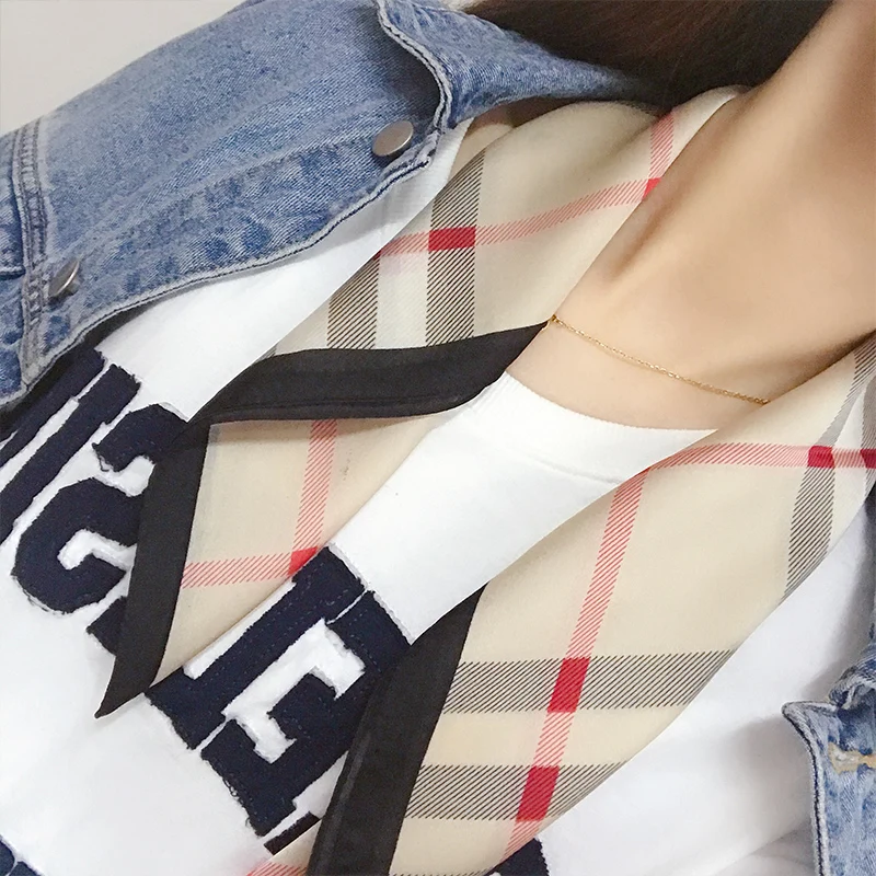 

Fashion Hair Scarf For Women Plaid Print Satin Hijab Scarfs Female 53*53cm Luxury Square Neckerchief Headband Scarves For Ladies