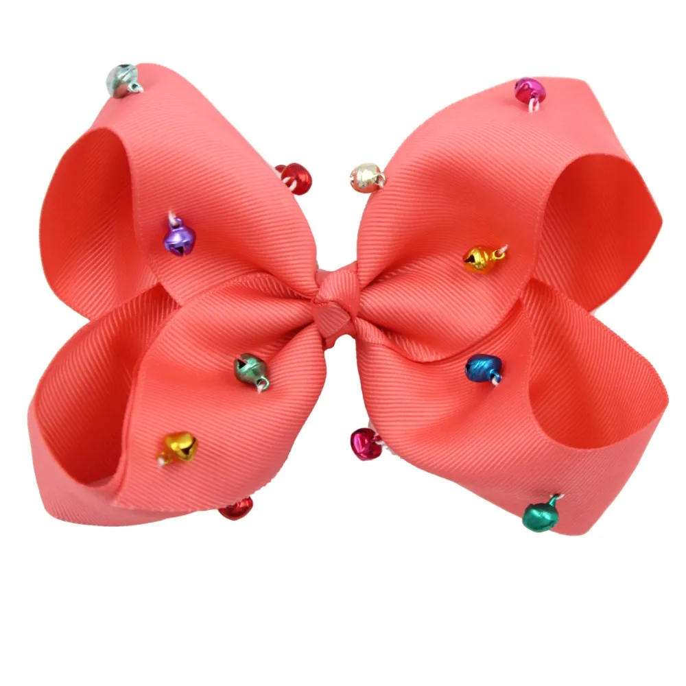 6 дюймов корсажная лента для девочек ручной работы Jingle Bells зажимы волос с бантом и
