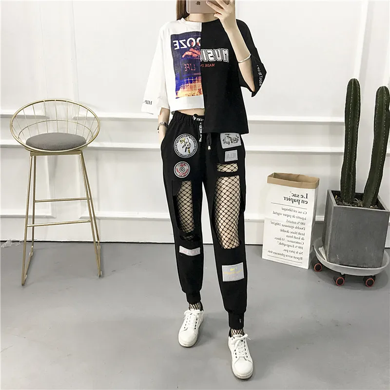 

Nightclub Singer Men And Women New Mesh Hip-hop Loose Casual Street Dance Pants ds Costumes Three-piece suit Tracksuit For Women