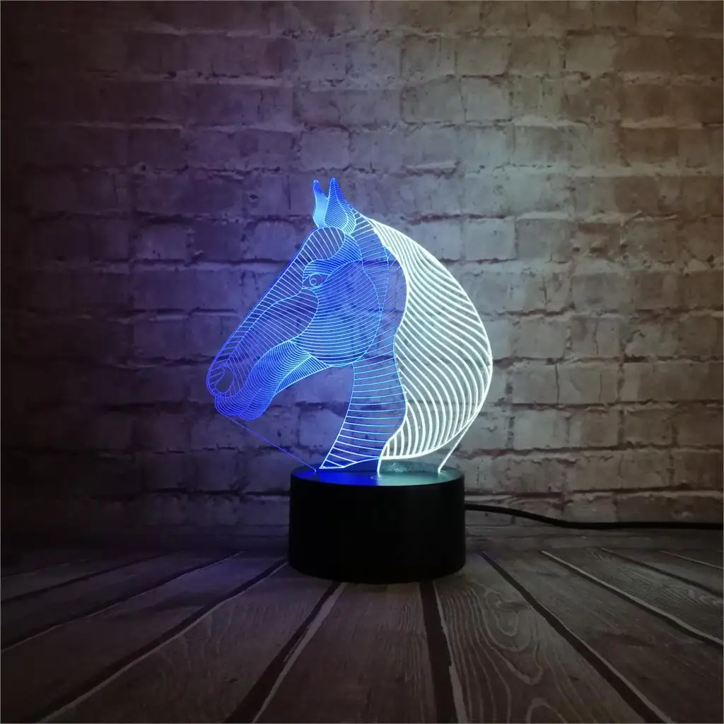 Смешанный цвет 3D лампа ночник светильник животное лошадь детский Декор проекция