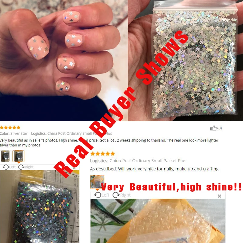 10g/bag Silver Gold Holographic Glitter 3mm Micro Star/Butterfly Shape MIX Acrylic Laser Glitter For Nail Art Decorations LS2356