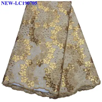

2019 African Yelllow Velvet Fabric Lace Fabric High Quality French Net Lace Sequins Organza Lace Fabric For Wedding Dress XH005