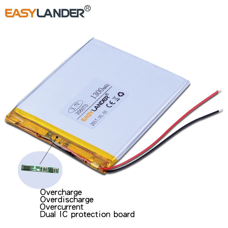 

10pcs 306070 3.7V 1300mAh Rechargeable li-Polymer Battery For Digma s605 GPS Vedio E-Book Tablet Power Bank 036070 PocketBook