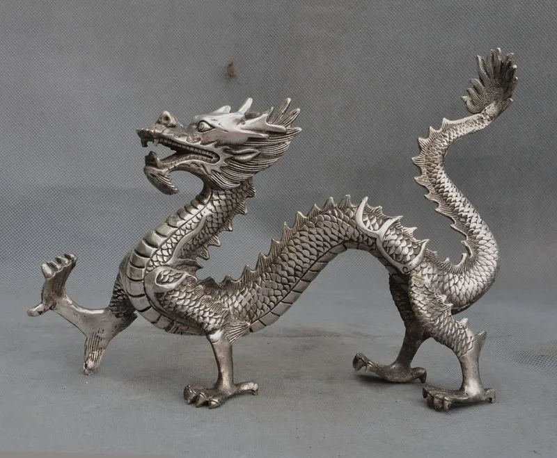 

Crafts statue Chinese Fengshui Silver Zodiac Animal Auspicious lucky Dragon Statue decoration halloween