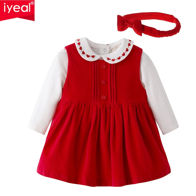 

IYEAL First Birthday Girl Party Dresses Baby Clothing Set Corduroy Dress, Bodysuits and Headband 1st Birthday Outfits(3-18M)