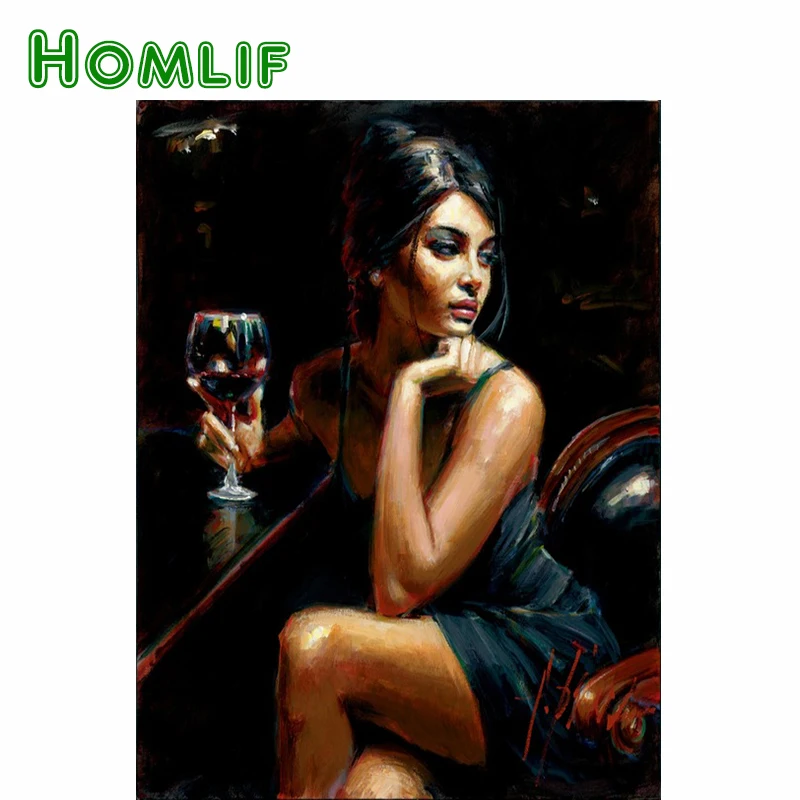 

HOMLIF diy diamond painting Sexy Woman wine picture cross stitch 3d diamond embroidery diamond mosaic home Decoration new year