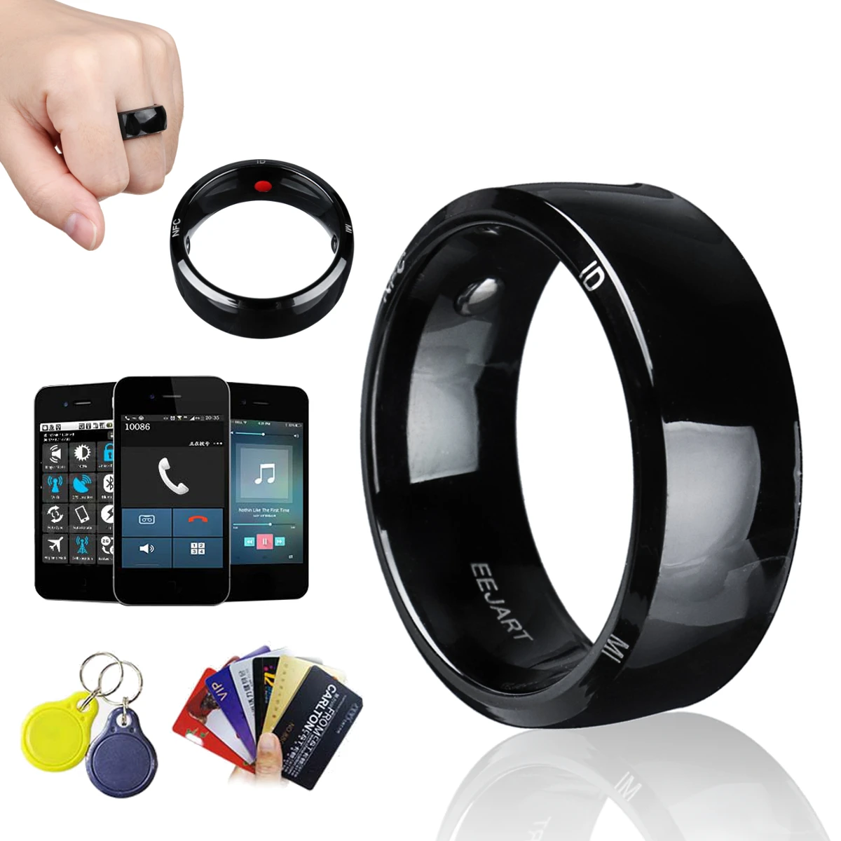 

Black Smart Ring Waterproof for High Speed NFC Electronics Phone with aAndroid Small Magic Ring Unlock Health Protection Rings