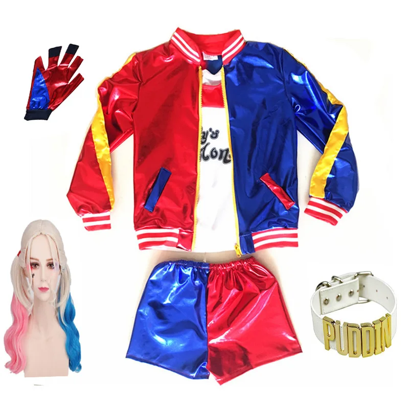 Kids Girls Suicide Squad Harley Quinn Coat Shorts Top Set Girls