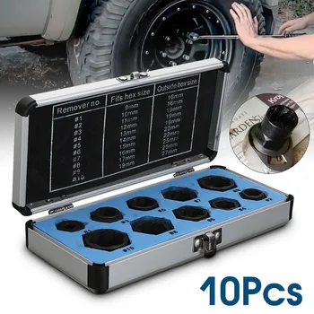 

10Pcs Damaged Bolt Nut Screw Remover Extractor Removal Set Nut Removal Socket Tools Kit Black 9-19mm