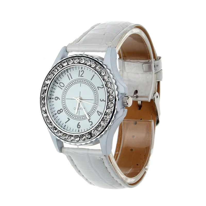 Superior Womens Leather Geneva Crystal Dial Lady Wrist Watch Bracelet
