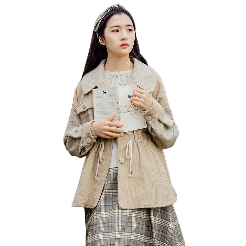 2018 spring women's cotton corduroy jackets fashion retro doll collar loose jacket female was thin wild women outwear 