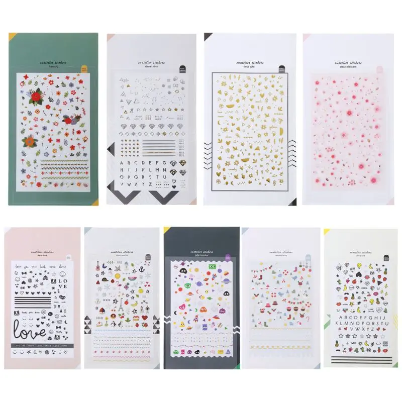 

1 Sheet Cute Stickers Animals Flowers Cartoon Nail Sticker Decorative Stationery Calendar Diary Book DIY Scrapbook Stickers