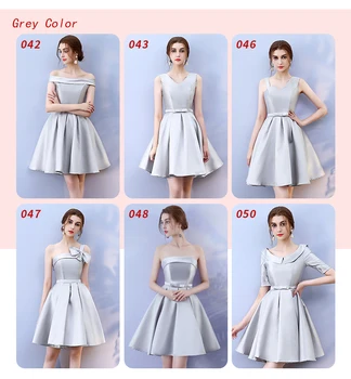 

Bow Knot One Shouler Grey Colour Bridesmaid Dresses Above Knee Mini Dress Elegant Women for Wedding Dress Back of Bandage