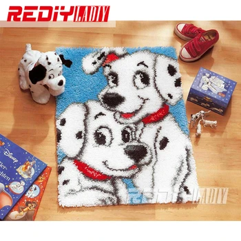 

Latch Hook Rug Kits Smile White Dogs DIY Needlework Unfinished Crocheting Rug Yarn Cushion Mat Home Decor Embroidery Carpet Rug
