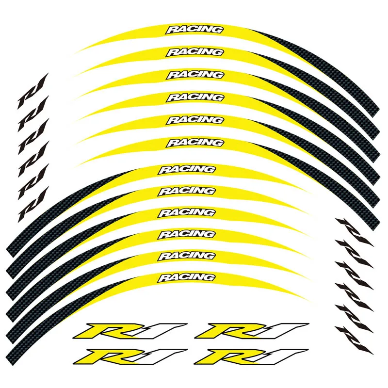 Новинка, высокое качество, 12 шт., подходят для колес мотоцикла, стикер, полоса, отражающая оправа для Yamaha YZFR1 YZF R1 - Цвет: 1